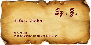 Szűcs Zádor névjegykártya
